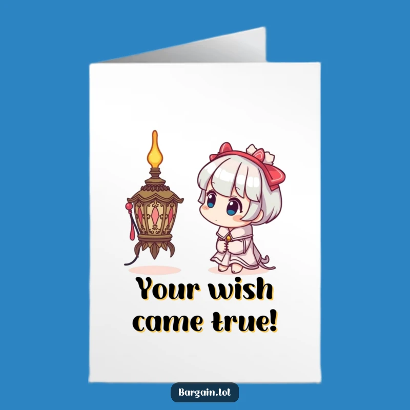 Free Printable Congrats Card: Curious Lamp Character, Humorous Downloadable Gift