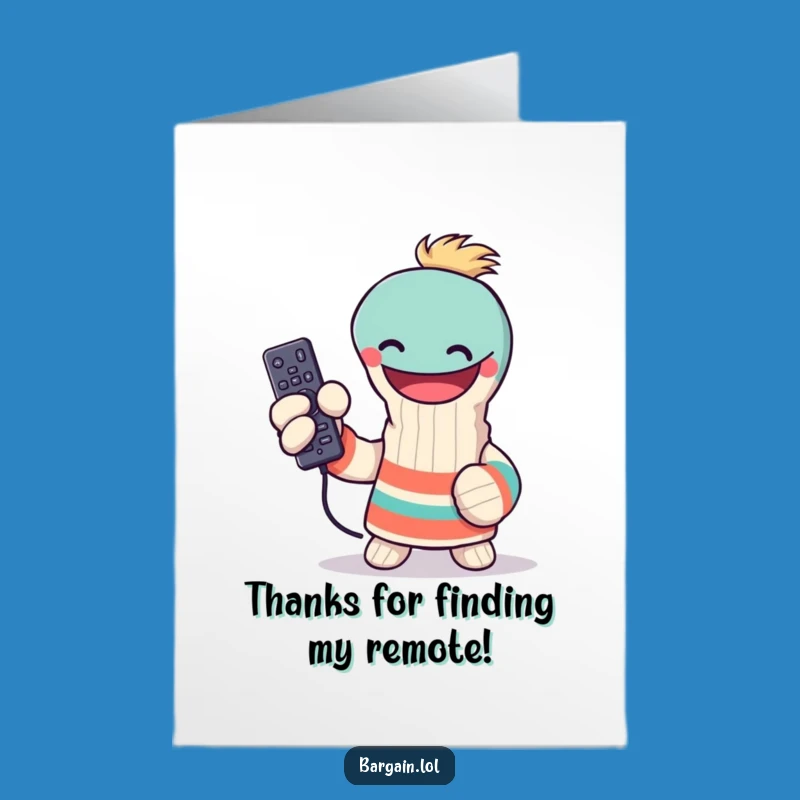 Free Printable Thank You Card: Sock Puppet Remote Savior, Downloadable Gratitude Gift