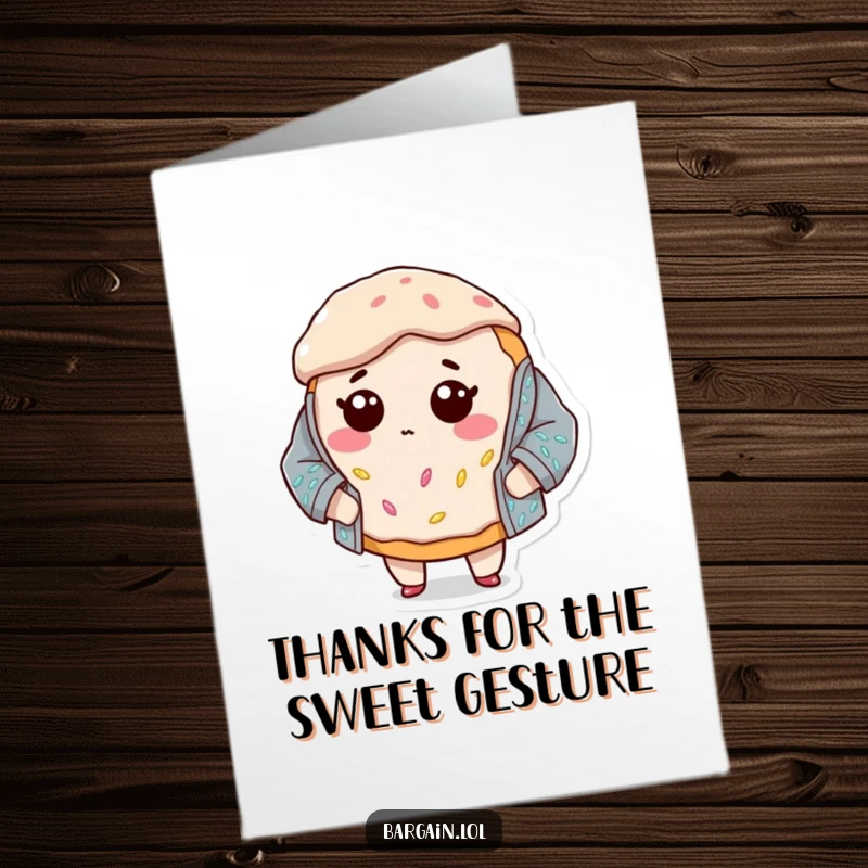 Funny Free Printable Thank You Card: A small, bewildered donut hilariously trying to fit into an oversized, sparkly sequined jacket.