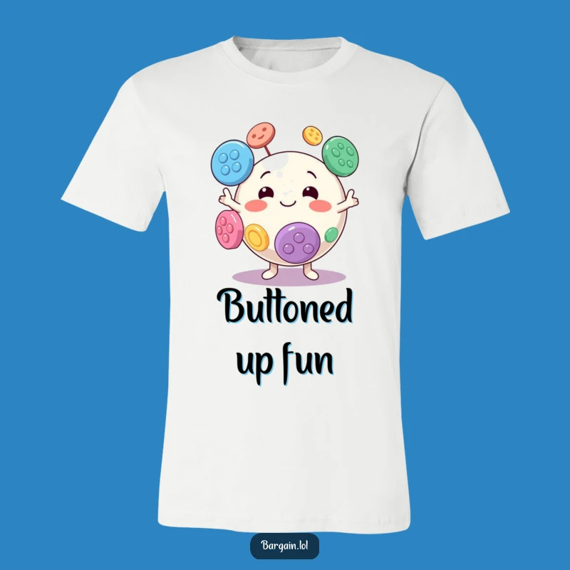 Funny Button Juggling Character T-Shirt - Wear Your Playful Side!