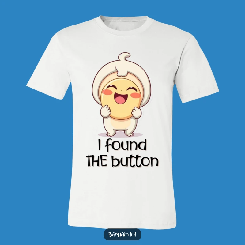 Funny Button Lover Tee: Wear Your Joy with This Beaming Being and Giant Button Shirt!