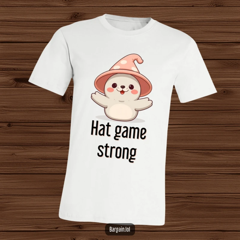 Funny Kawaii seal t-shirt featuring a proud seal flaunting a massive, silly novelty hat, ideal for humorous apparel.