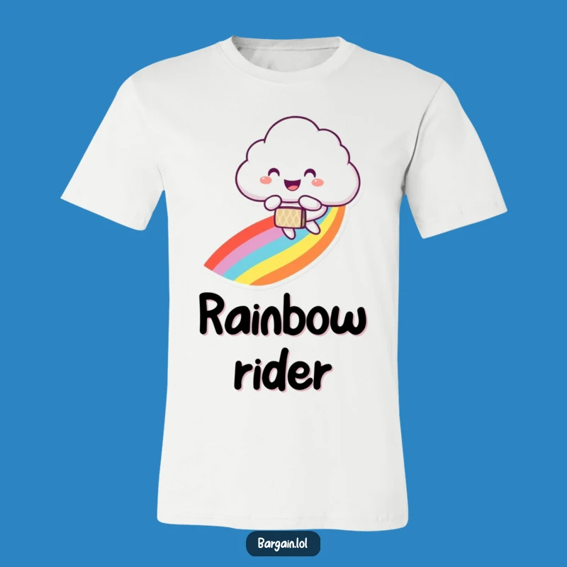 Funny Cloud Tee: Joyful Rainbow Ride, Your Perfect Funny Gift!