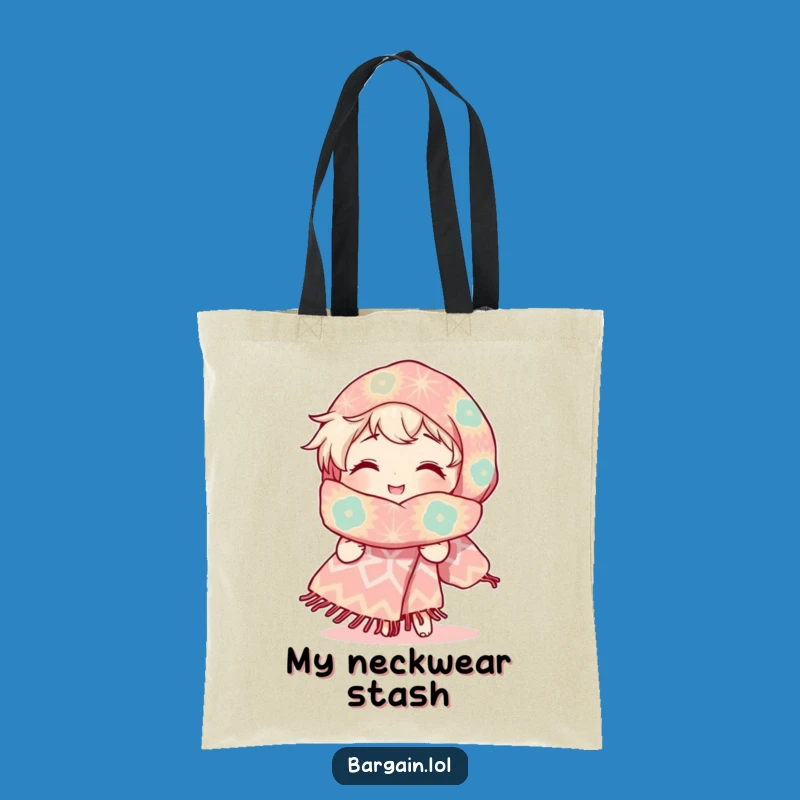 Funny Tote Bag: Character's Radiant Smile Meets Gigantic Scarf - Eco-Friendly Funny Gift
